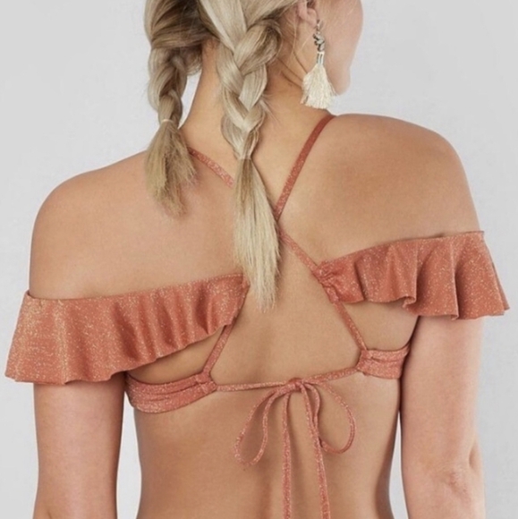 Soluna Lurex Shimmer Gold Swim Bikini Set Top and Bottoms Size Large Sweetheart - Picture 14 of 14